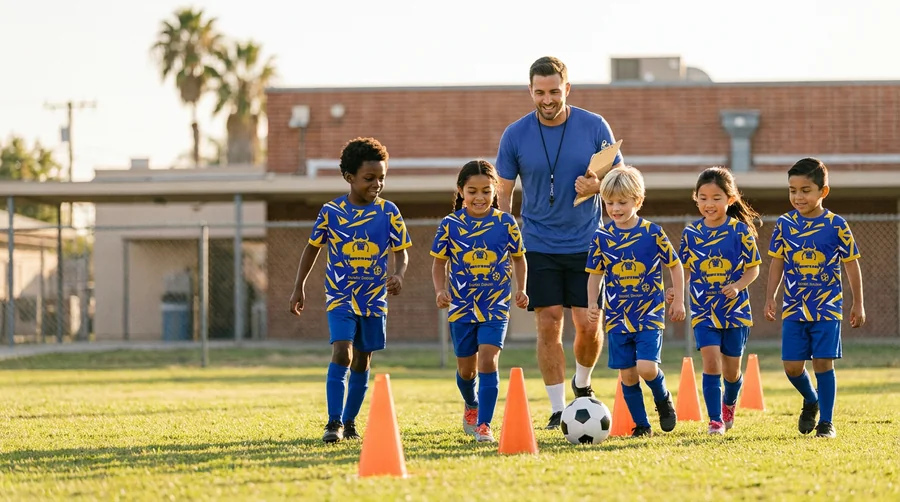 Kids playing soccer at an after-school program